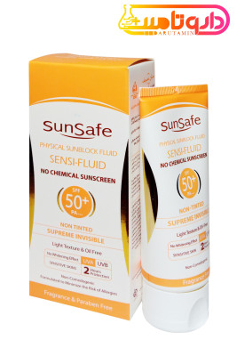 سان سیف فلوئید ضد آفتاب +SPF50 بدون رنگ مناسب جهت پوستهای حساس و مستعد قرمزی